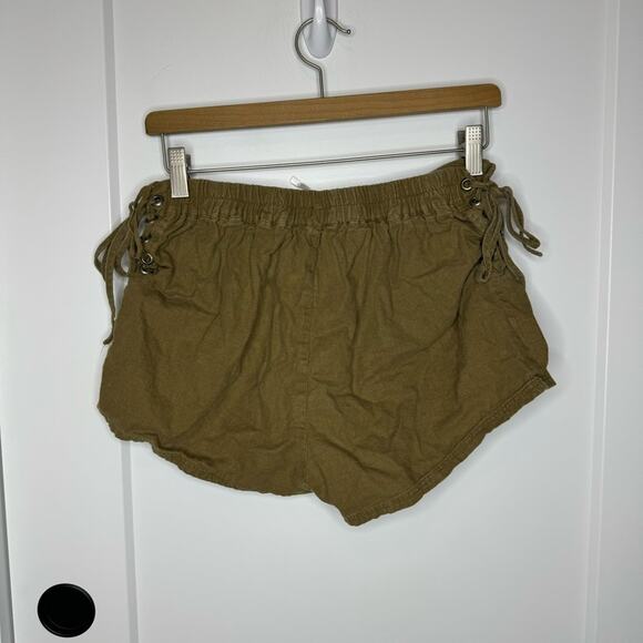 Free People Silver Springs Army Green Side Tie Linen Shorts Size XS - Picture 6 of 8